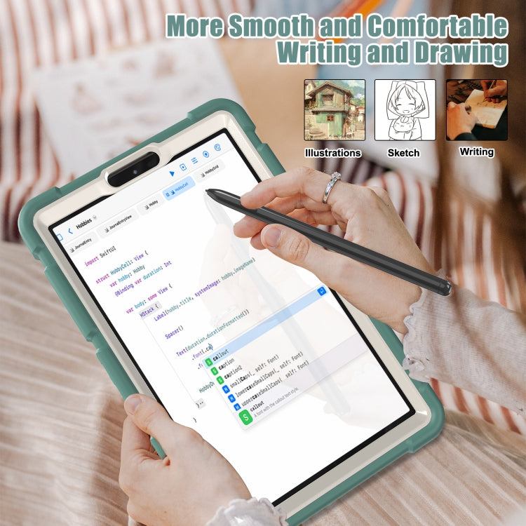 3-layer protection screen frame for Samsung Galaxy Tab A9, featuring hard PC covers and soft silicone shell for comprehensive protection.